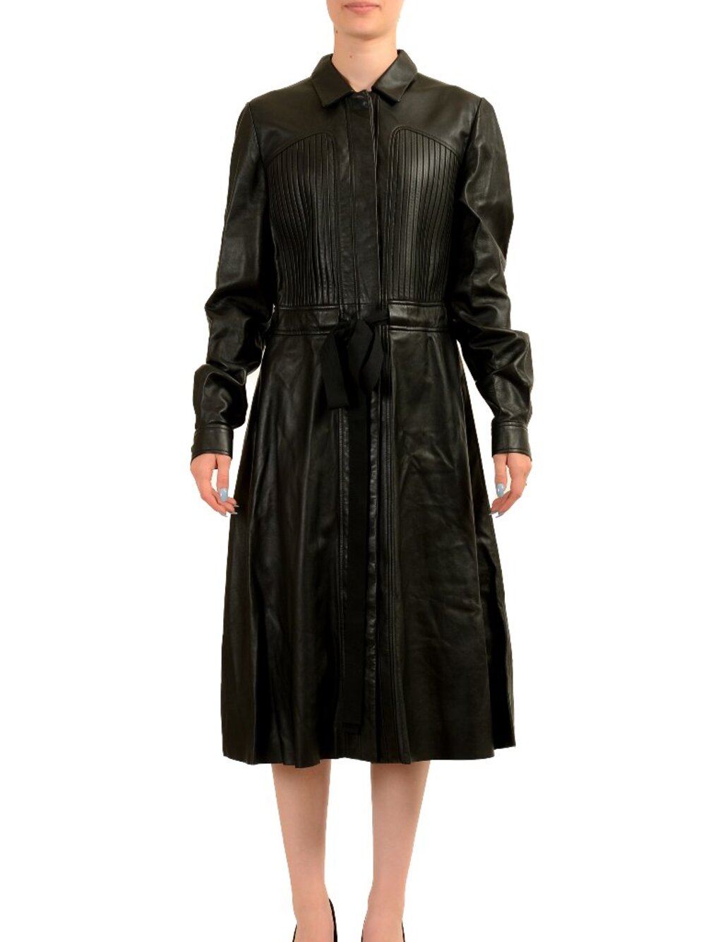 Scuderia Ferrari Women's Black Leather Long Fit & Flare Dress US L IT 44